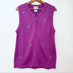 🎯3/$10 Vintage VTG Blair Sweater Zip Vest Purple Floral Rose